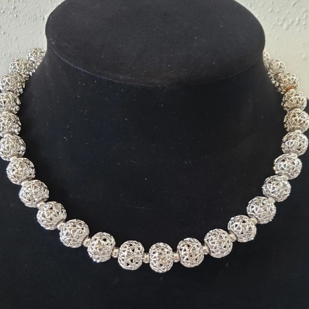 Monet Silver Textured Bead Necklace